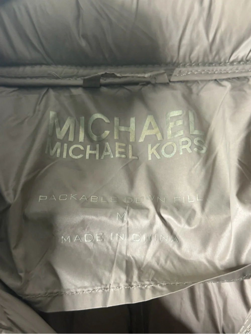 Michael Kors Quilted Taupe Chevron Packable Puffer Jacket